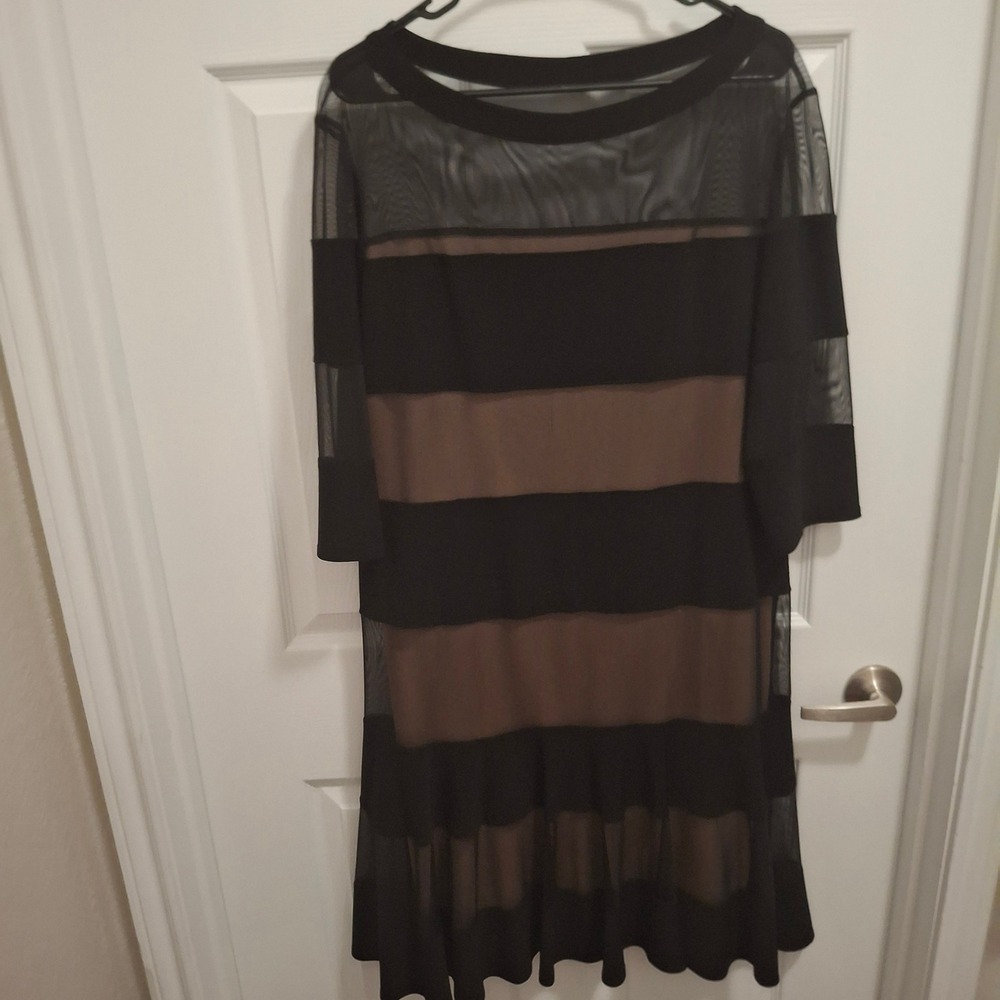 Joseph Ribkoff‎ Black Mesh Stripe Tiered Sheer Overlay Dress Womens Size 20